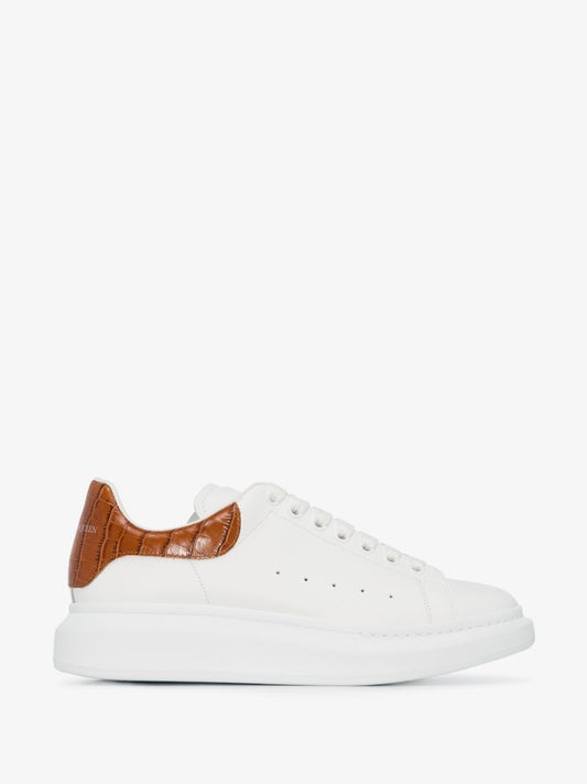 White and Brown Mock Croc Oversized Sneakers