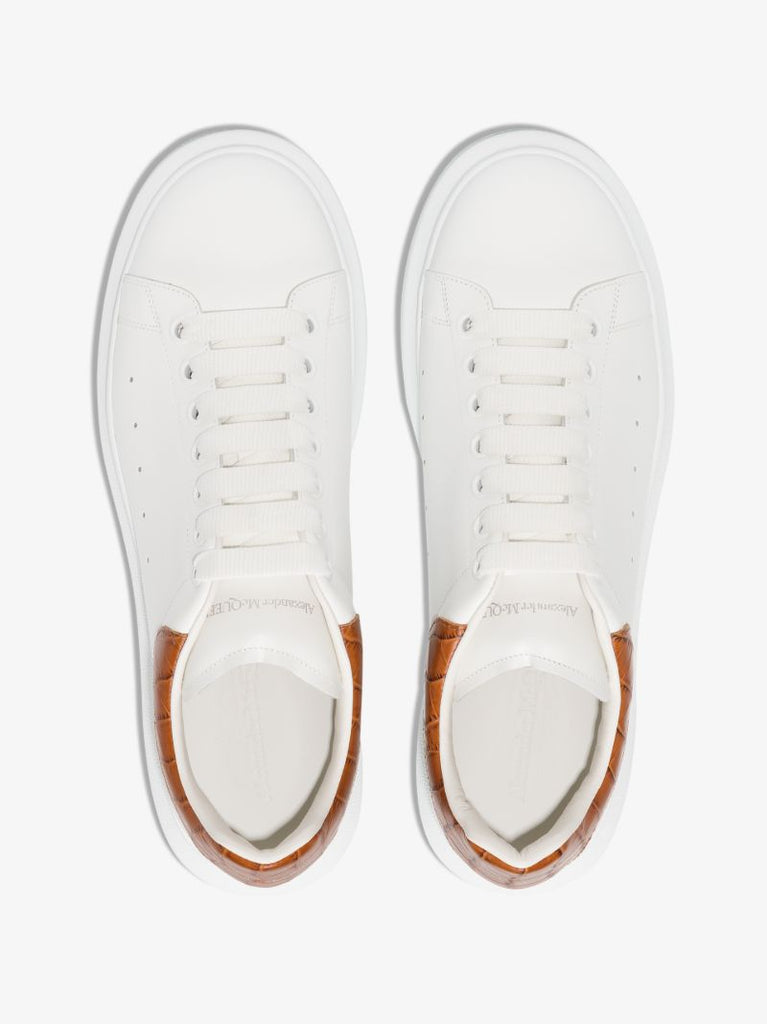 White and Brown Mock Croc Oversized Sneakers