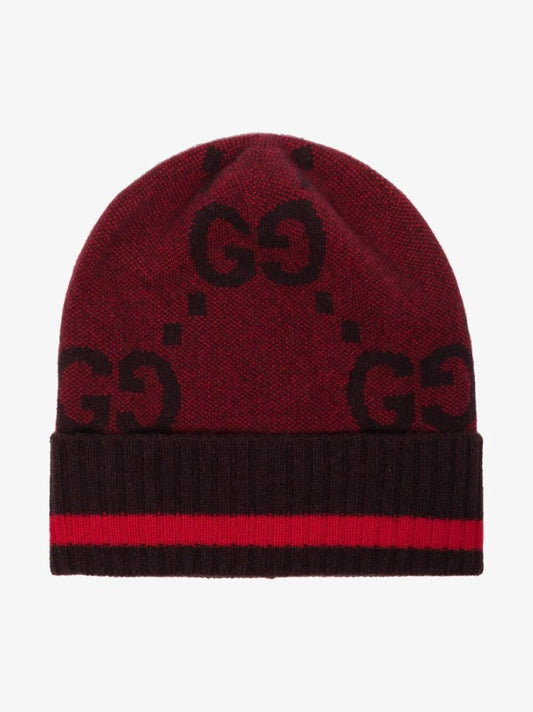 Red Gg Cashmere Beanie Hat