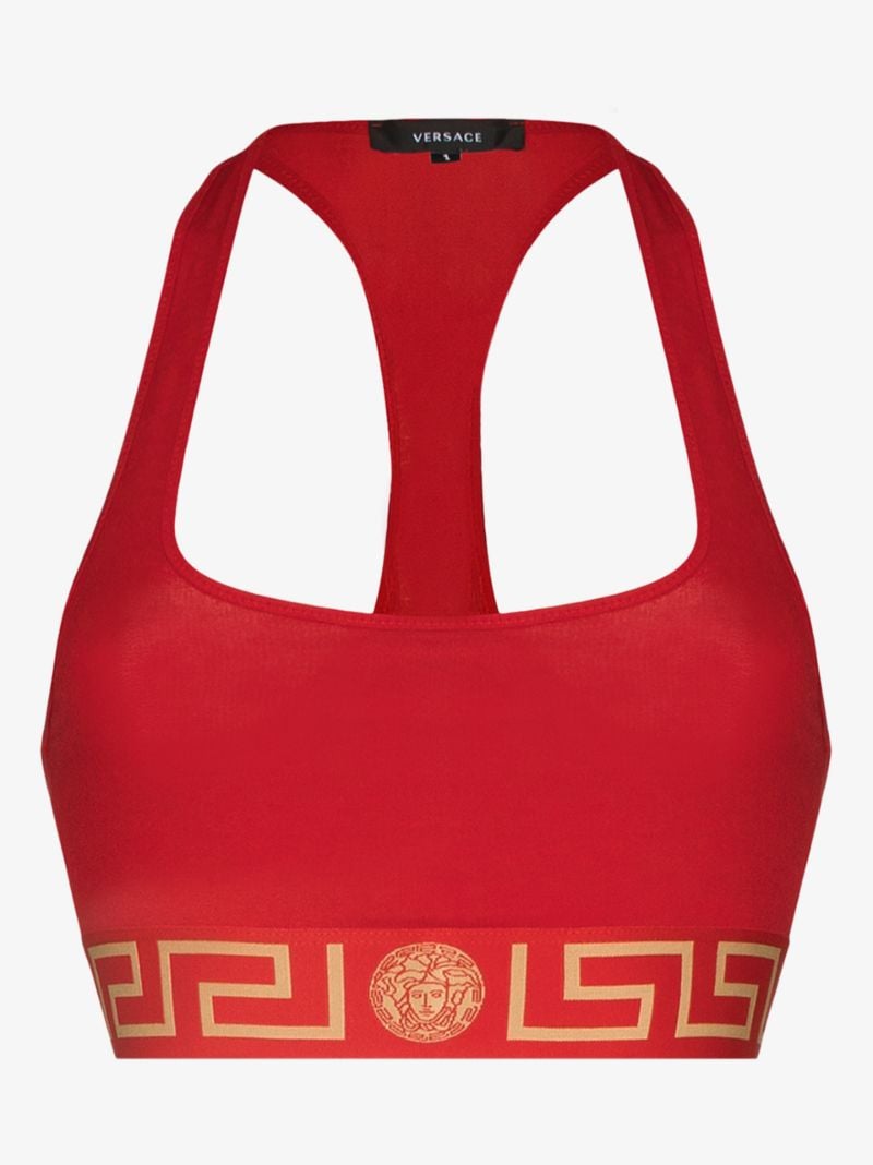Red Greca Border Cotton Bralette