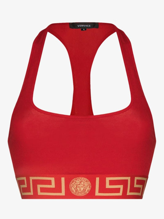 Red Greca Border Cotton Bralette