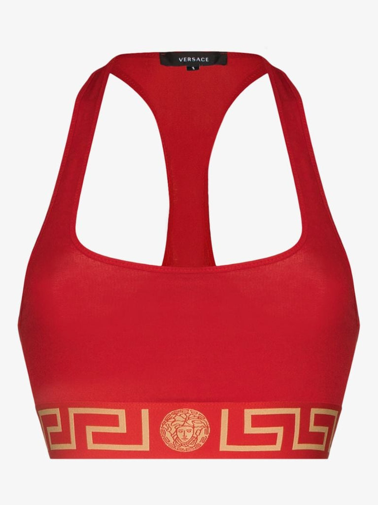 Red Greca Border Cotton Bralette