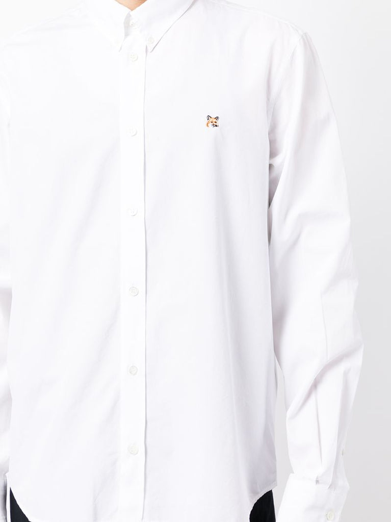White Fox Head Embroidered Cotton Shirt
