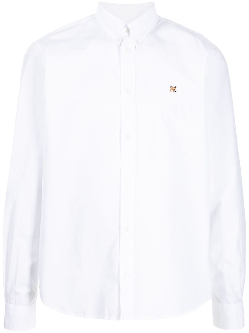 White Fox Head Embroidered Cotton Shirt