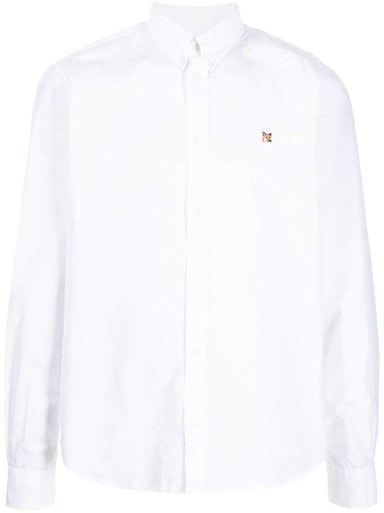 White Fox Head Embroidered Cotton Shirt