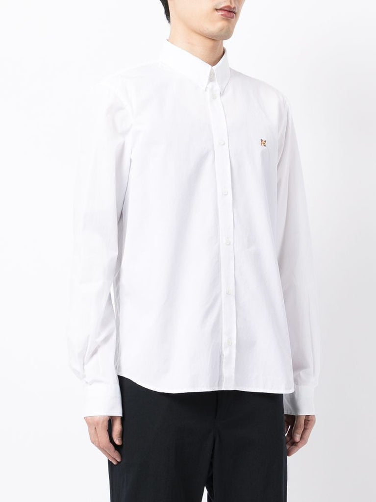 White Fox Head Embroidered Cotton Shirt