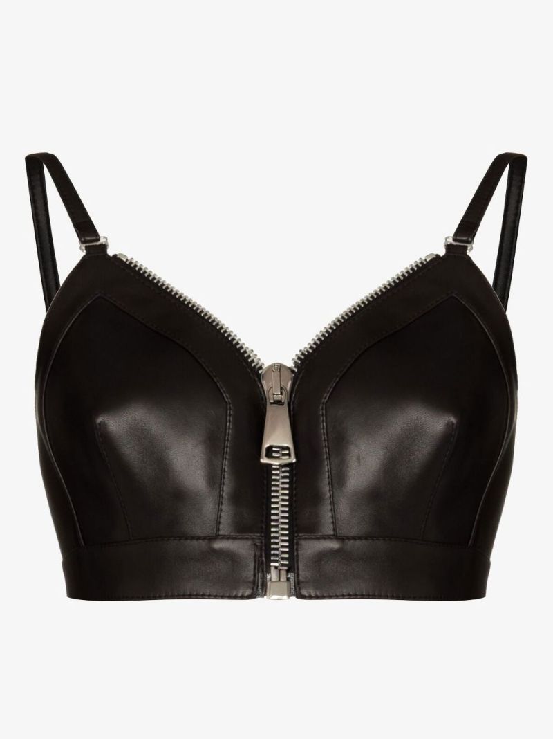 Zip-up Leather Bra Top