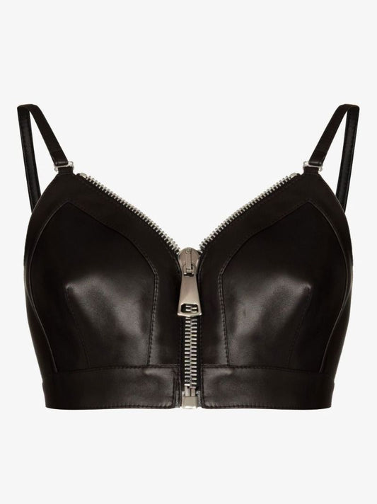 Zip-up Leather Bra Top