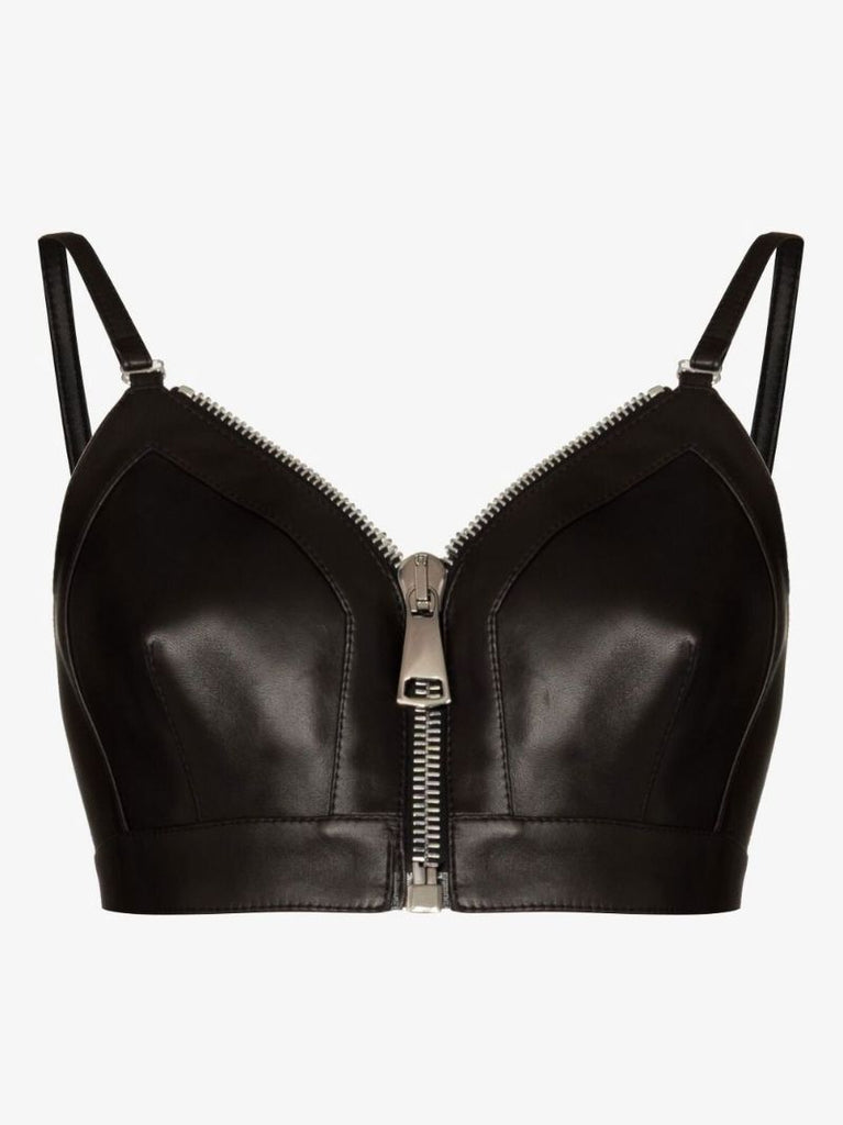 Zip-up Leather Bra Top