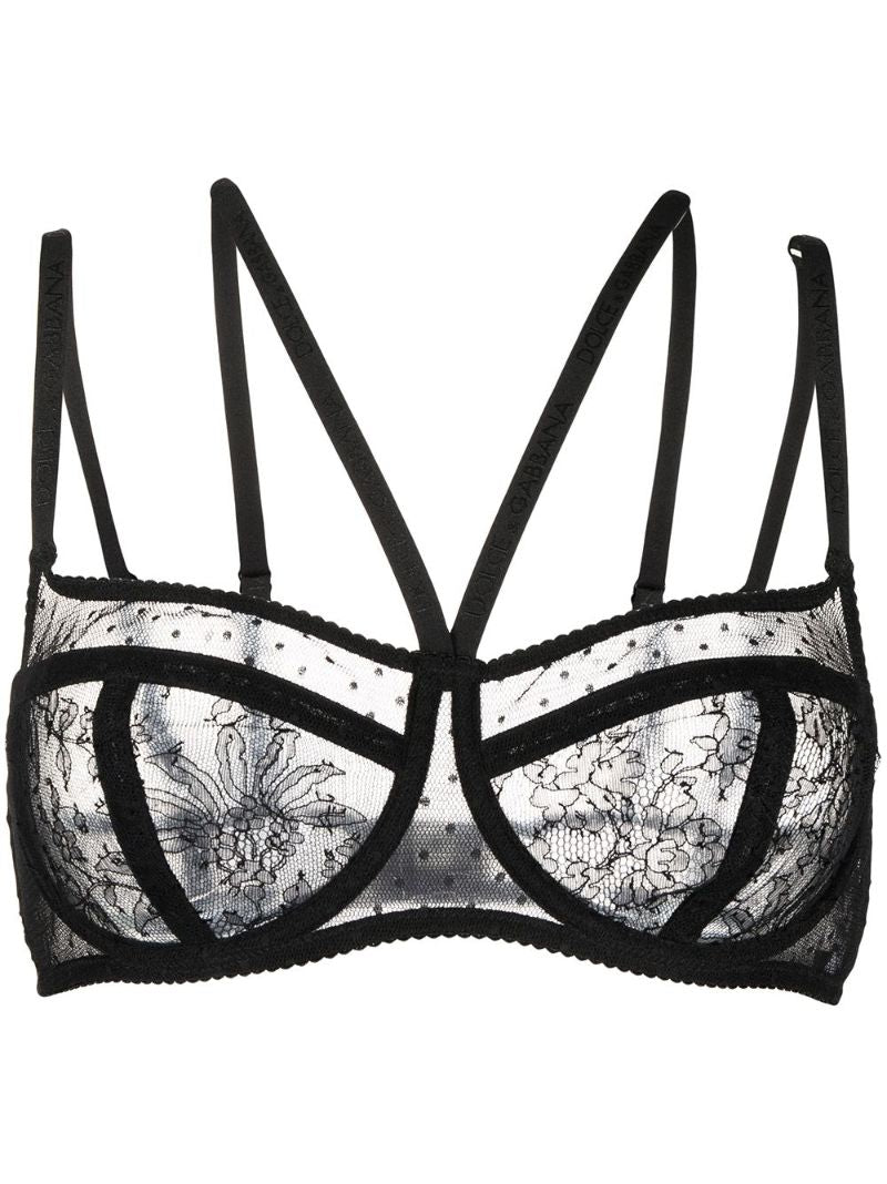 Black Floral Lace Balcony Bra