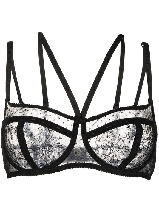 Black Floral Lace Balcony Bra