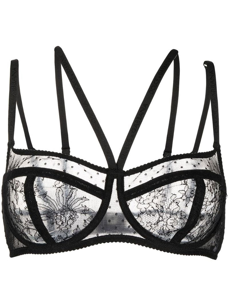 Black Floral Lace Balcony Bra