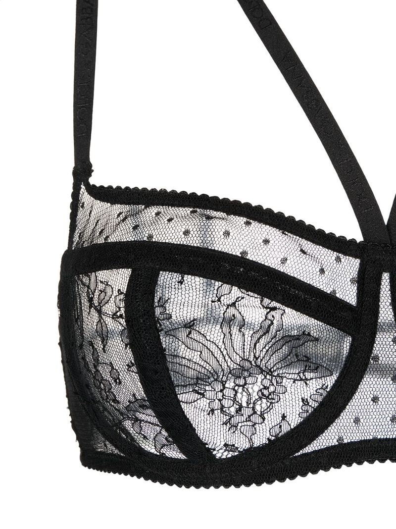 Black Floral Lace Balcony Bra