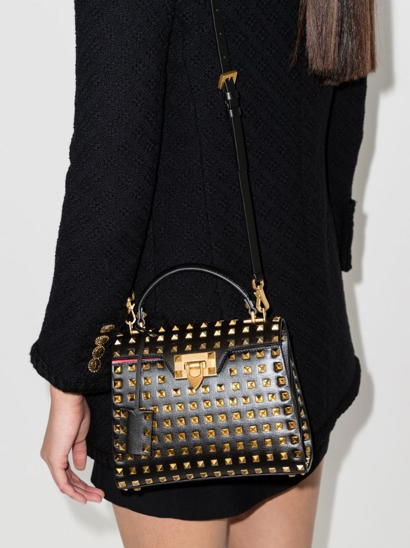 Black Rockstud Alcove Small Leather Shoulder Bag