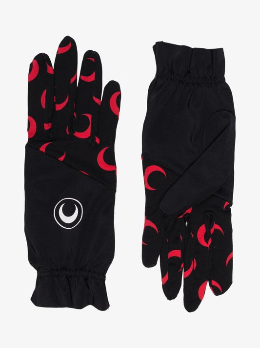 Black Crescent Moon Print Gloves