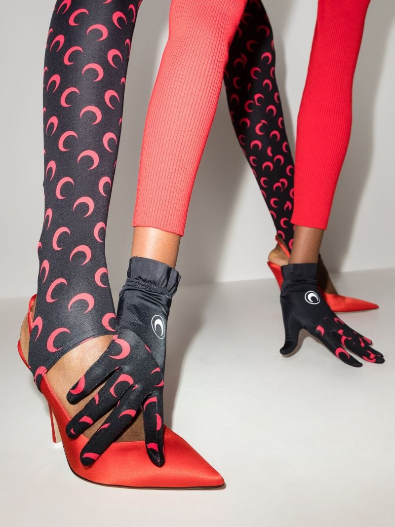Black Crescent Moon Print Gloves