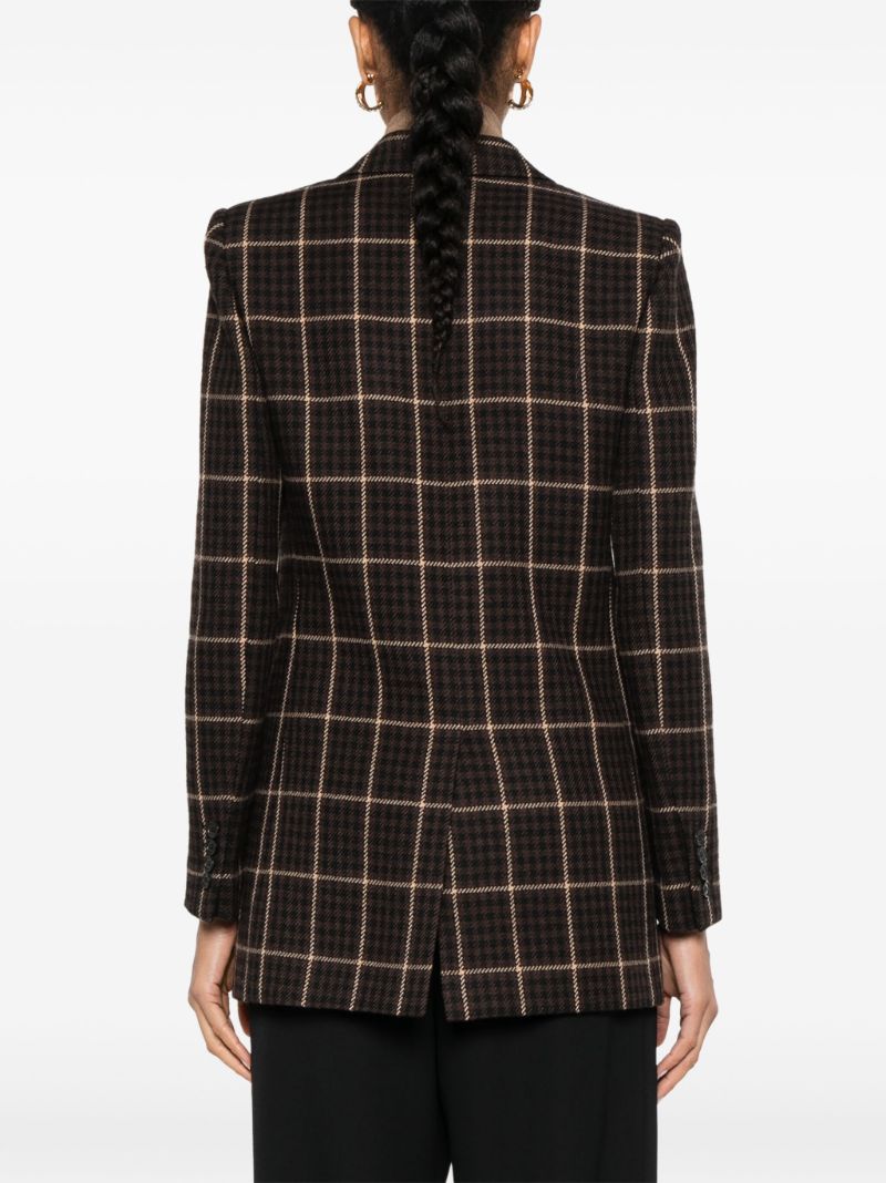 Brown Checked Double-breasted Wool Blazer