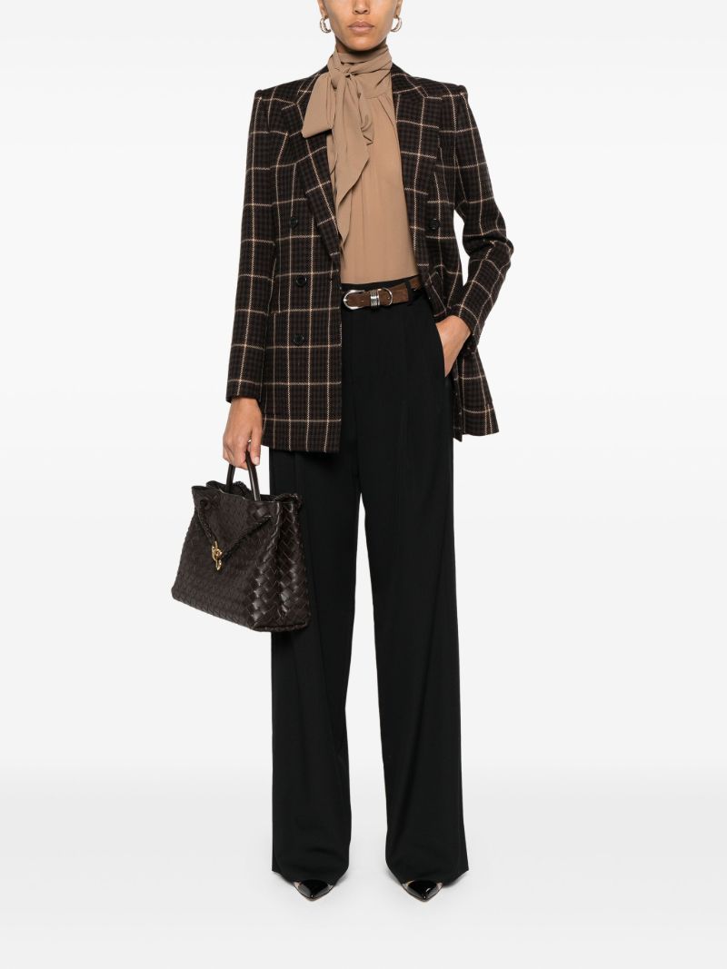 Brown Checked Double-breasted Wool Blazer