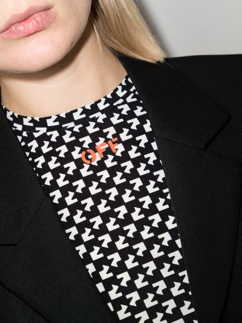 Black and White Logo Print Long Sleeve Top