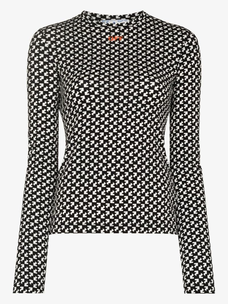 Black and White Logo Print Long Sleeve Top
