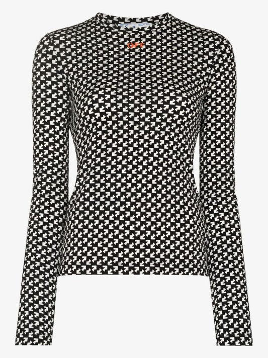 Black and White Logo Print Long Sleeve Top