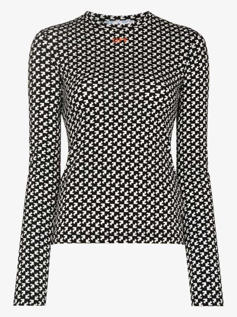 Black and White Logo Print Long Sleeve Top