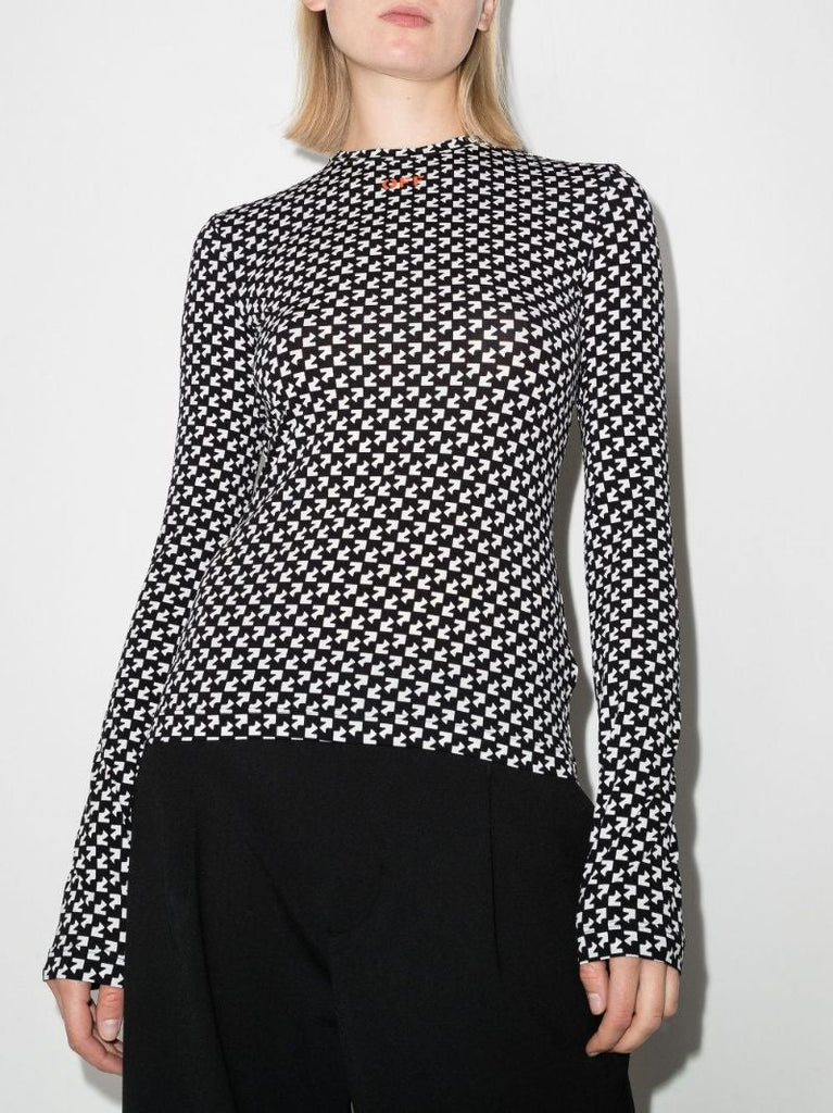 Black and White Logo Print Long Sleeve Top