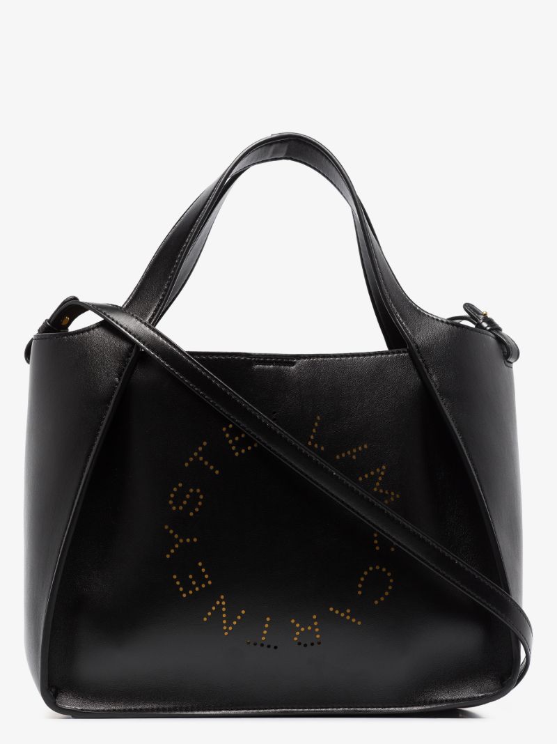 Black Logo Faux Leather Tote Bag