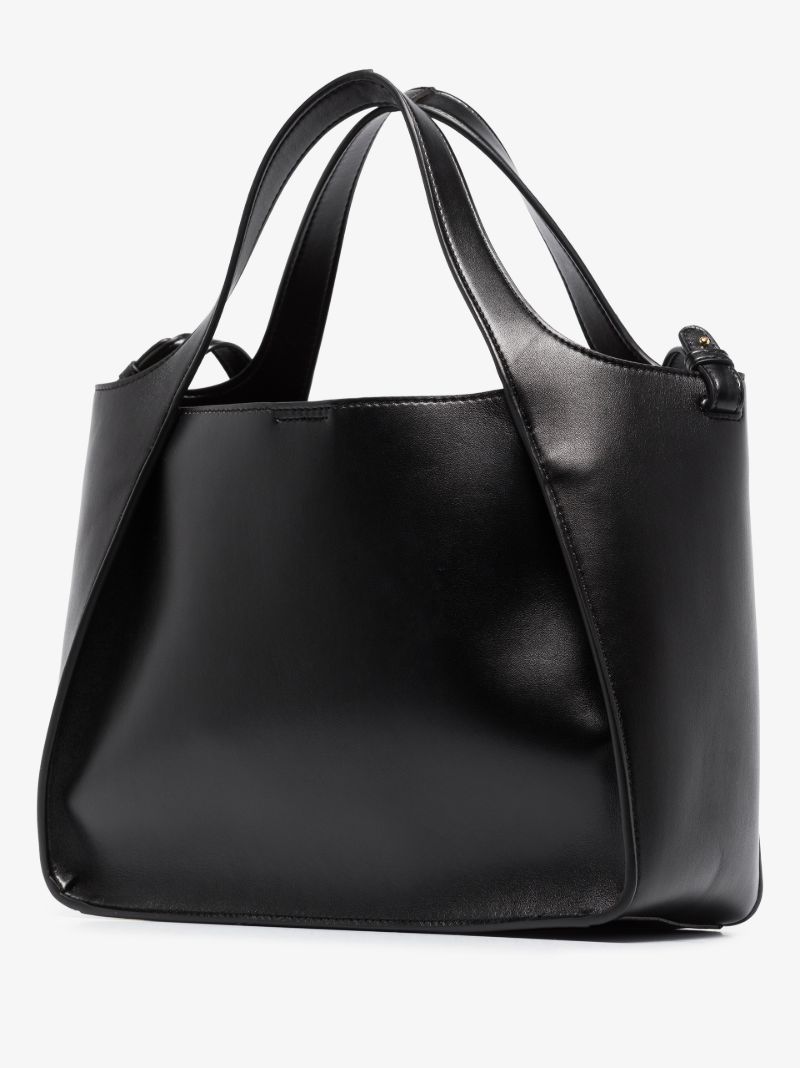 Black Logo Faux Leather Tote Bag
