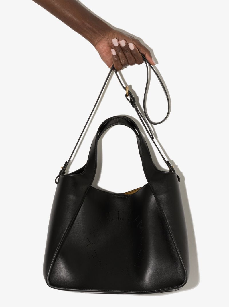Black Logo Faux Leather Tote Bag