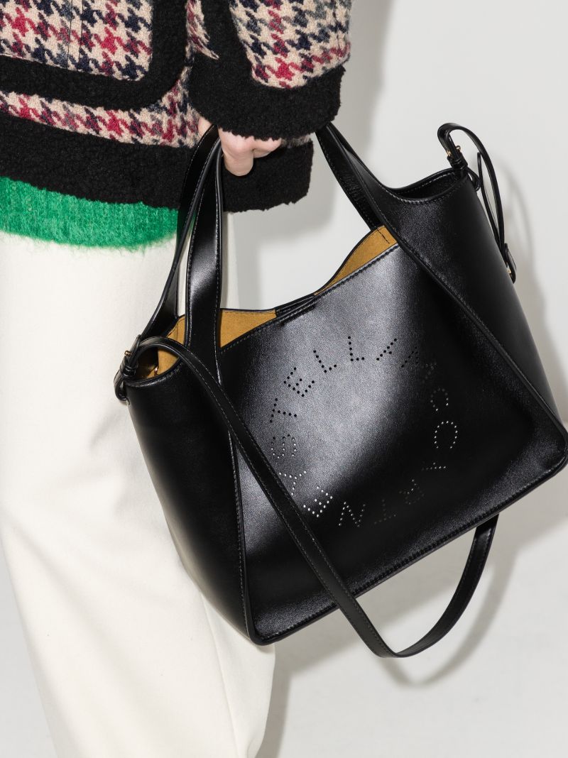 Black Logo Faux Leather Tote Bag
