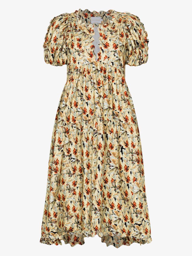Red Gina Pouf-sleeve Dress