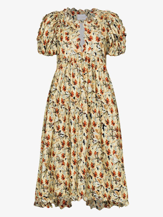 Red Gina Pouf-sleeve Dress