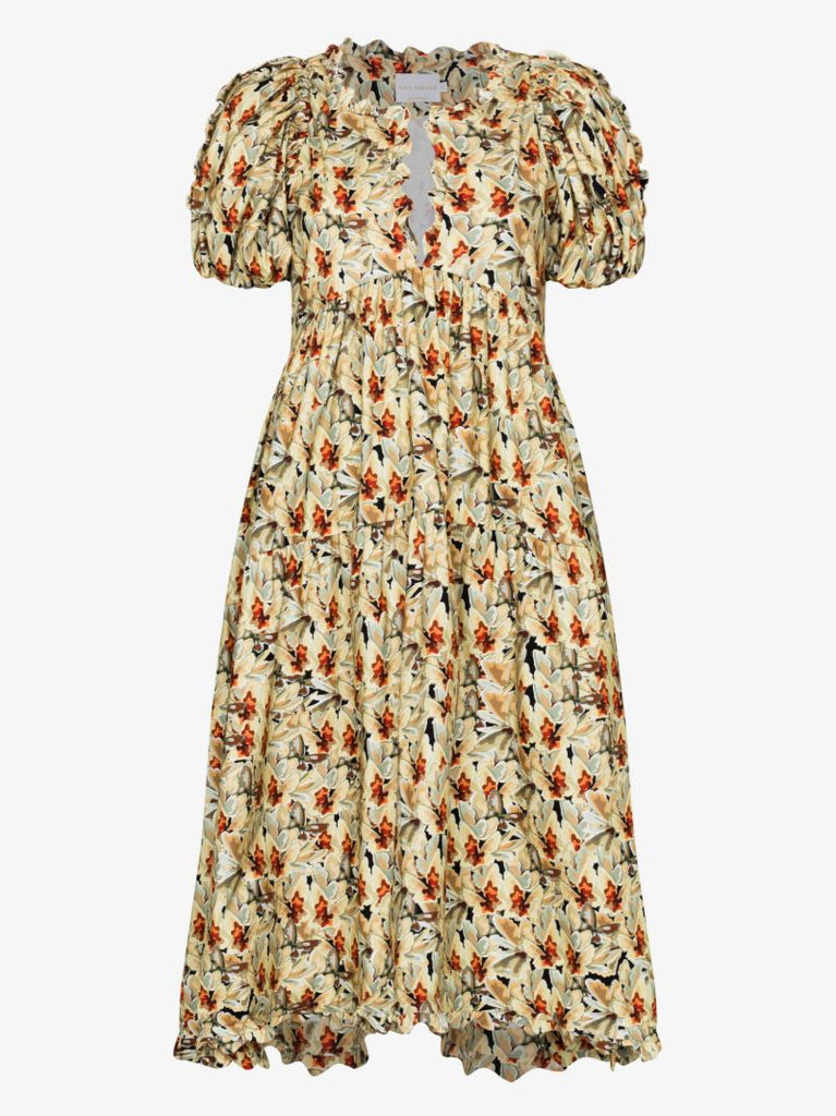 Red Gina Pouf-sleeve Dress