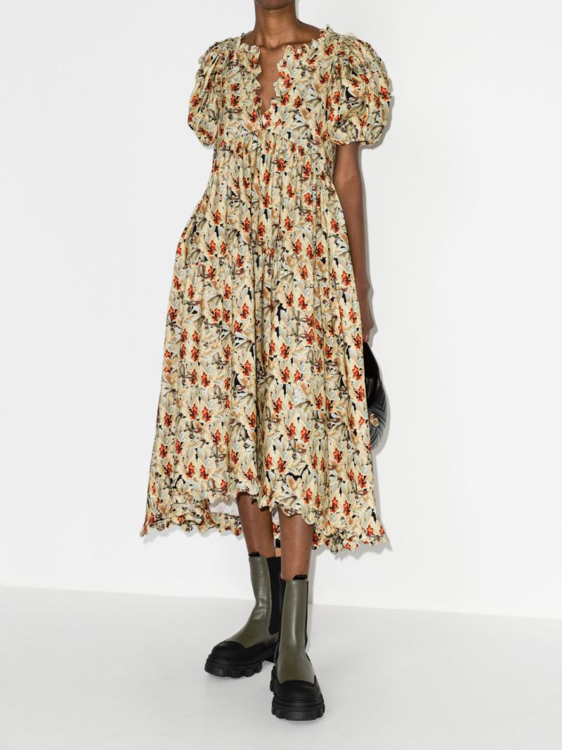 Red Gina Pouf-sleeve Dress