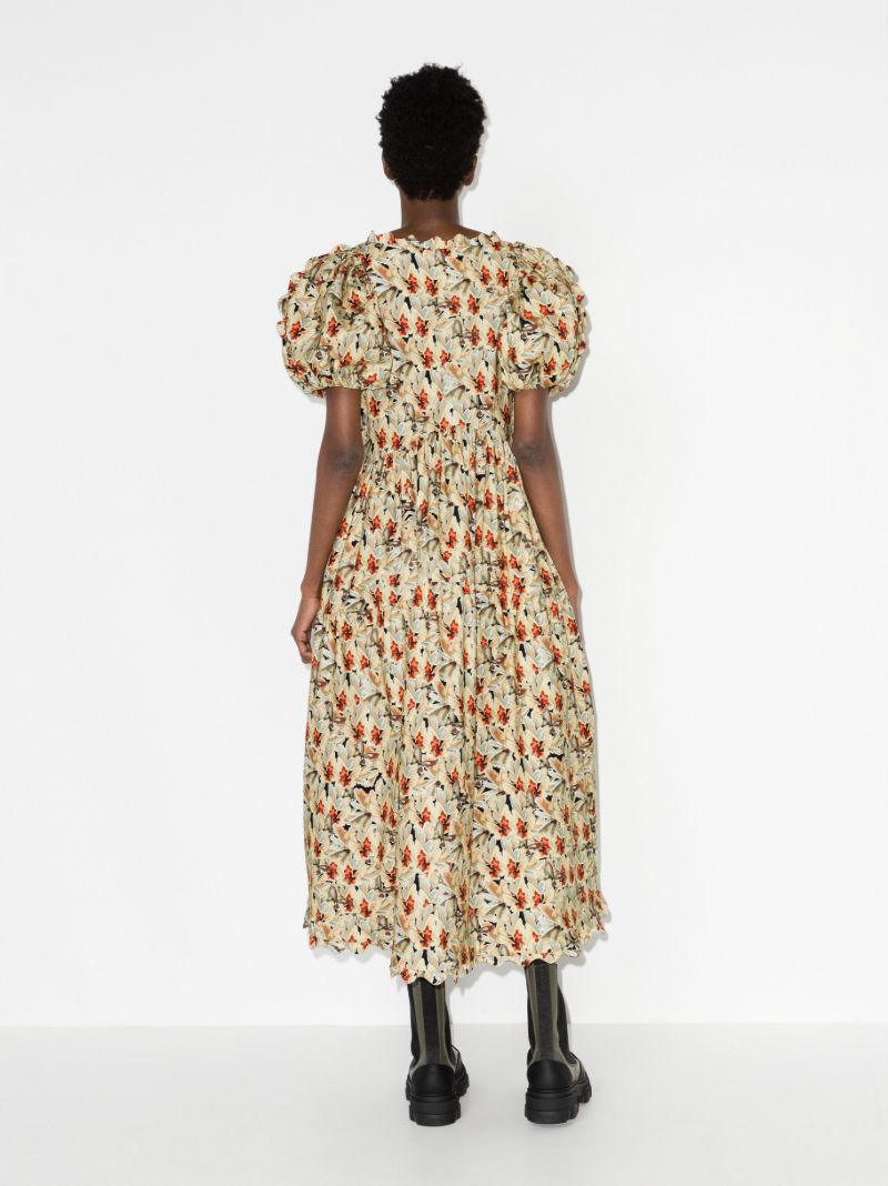 Red Gina Pouf-sleeve Dress