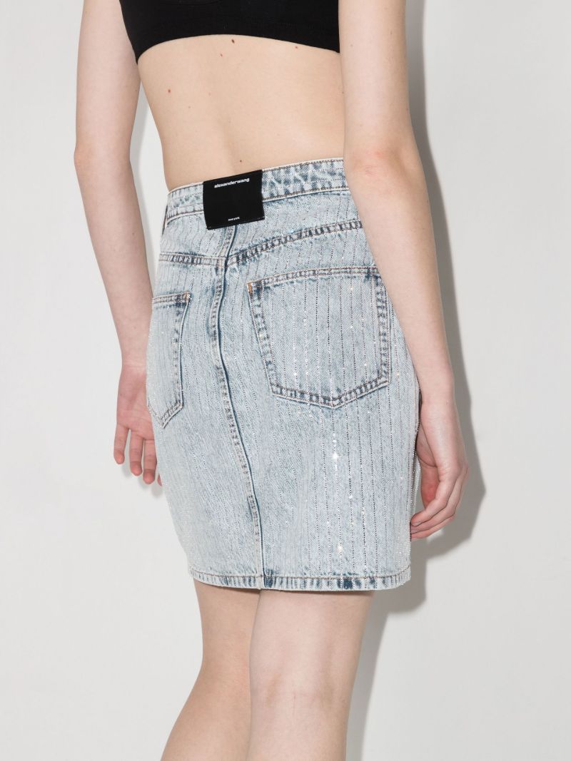 Crystal Pinstripe Denim Mini Skirt