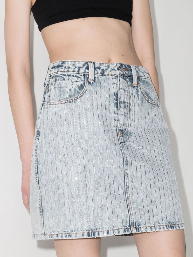 Crystal Pinstripe Denim Mini Skirt