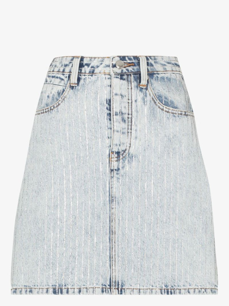 Crystal Pinstripe Denim Mini Skirt