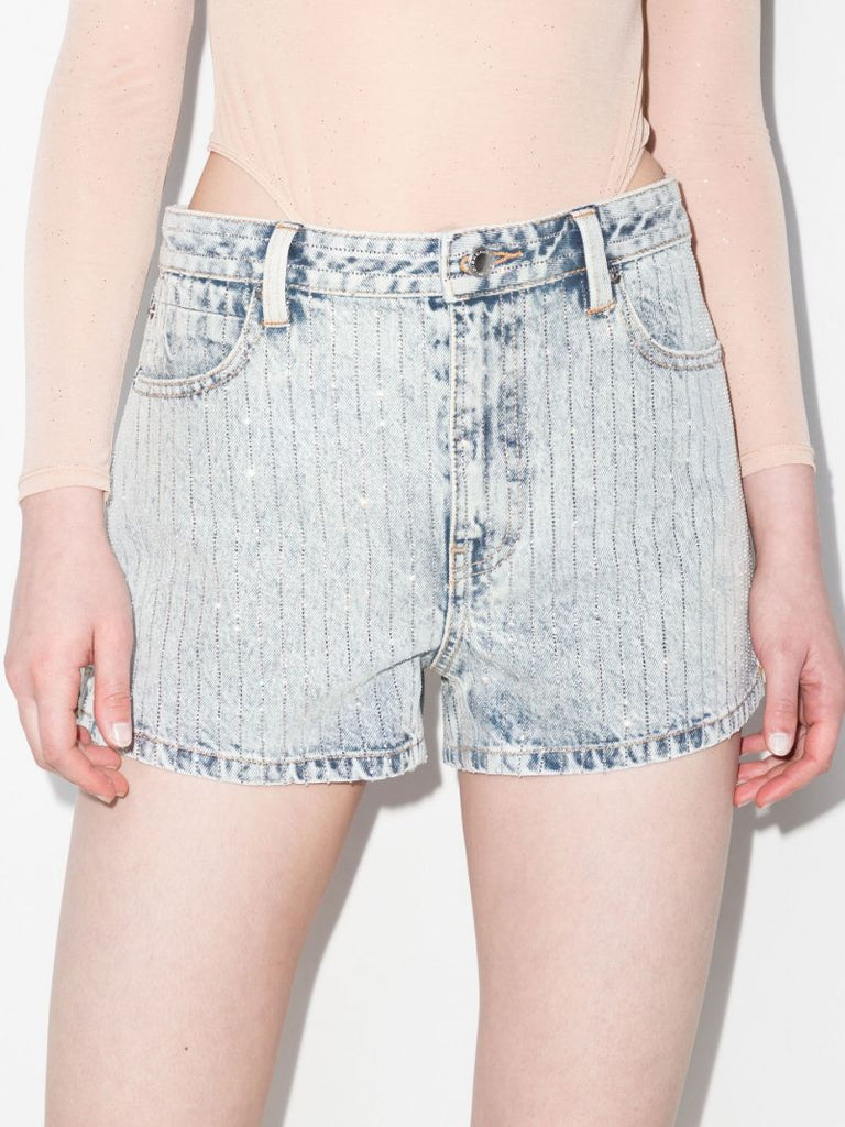 Crystal Pinstripe Denim Shorts