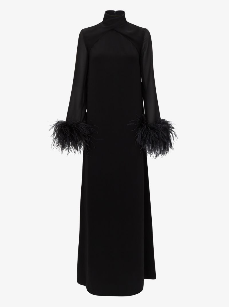 High Neck Feather Trim Gown