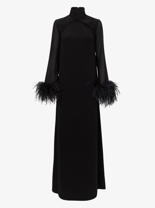 High Neck Feather Trim Gown