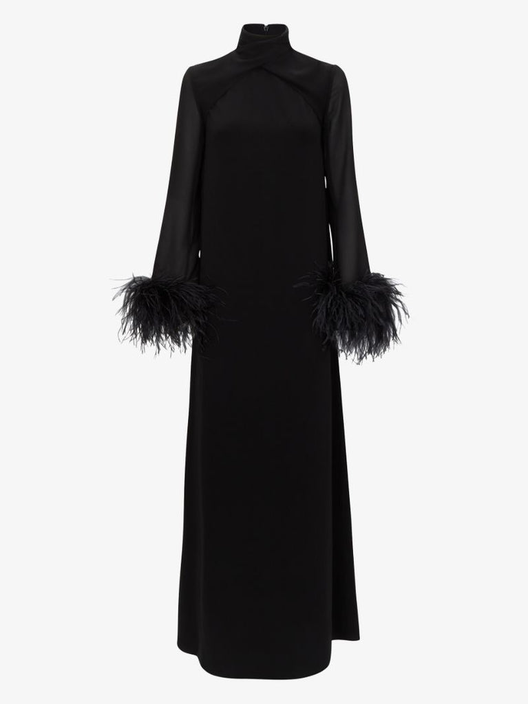 High Neck Feather Trim Gown