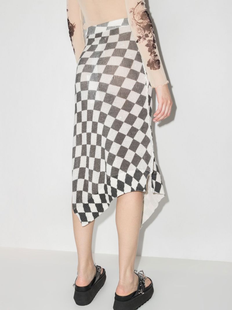 Asymmetric Checkerboard Cotton Midi Skirt