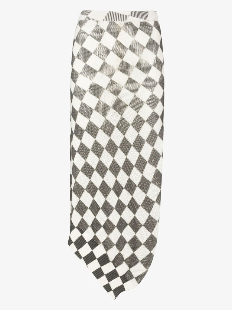 Asymmetric Checkerboard Cotton Midi Skirt