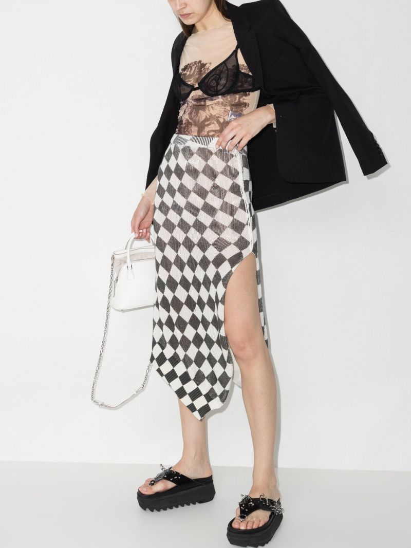 Asymmetric Checkerboard Cotton Midi Skirt