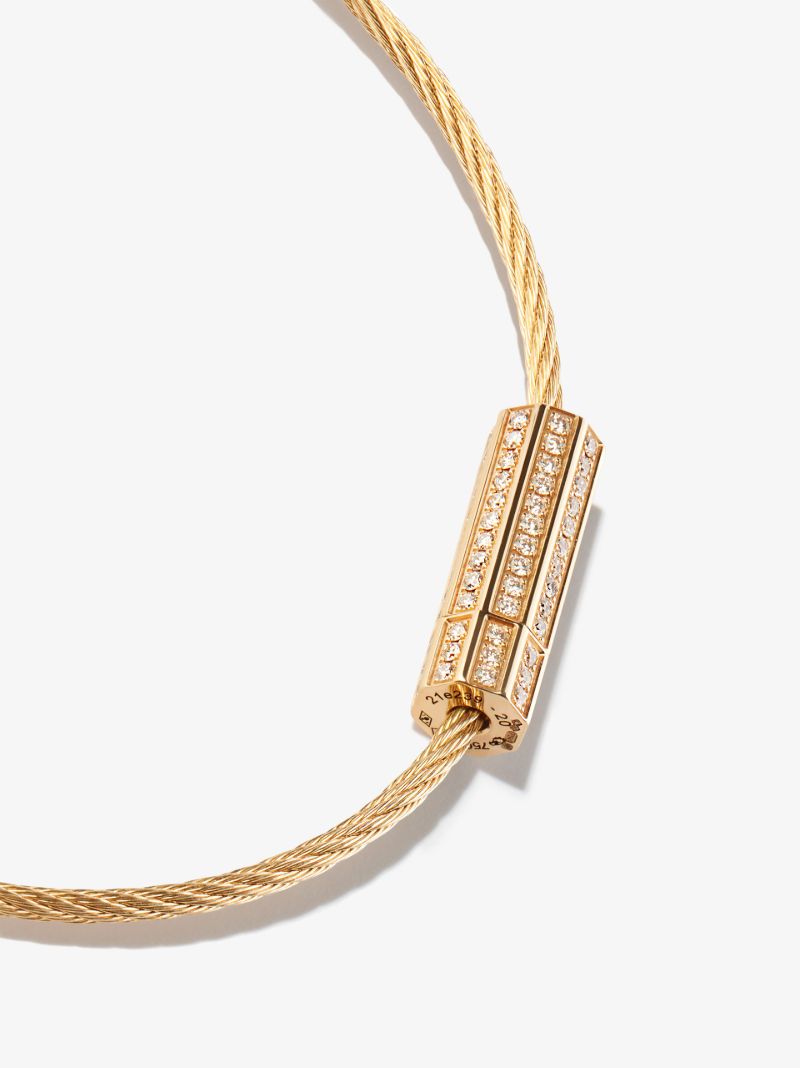 18k Yellow Gold Le 9g Polished Diamond Cable Bracelet
