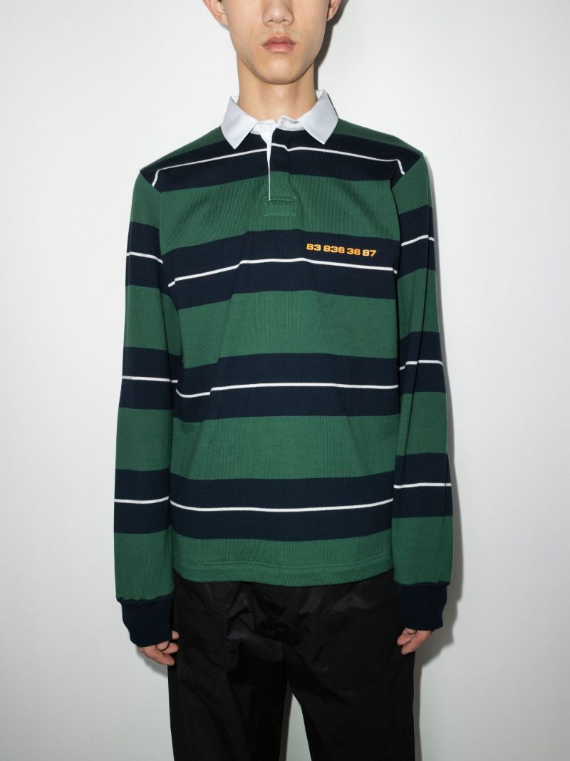 Barcode Print Striped Polo Shirt