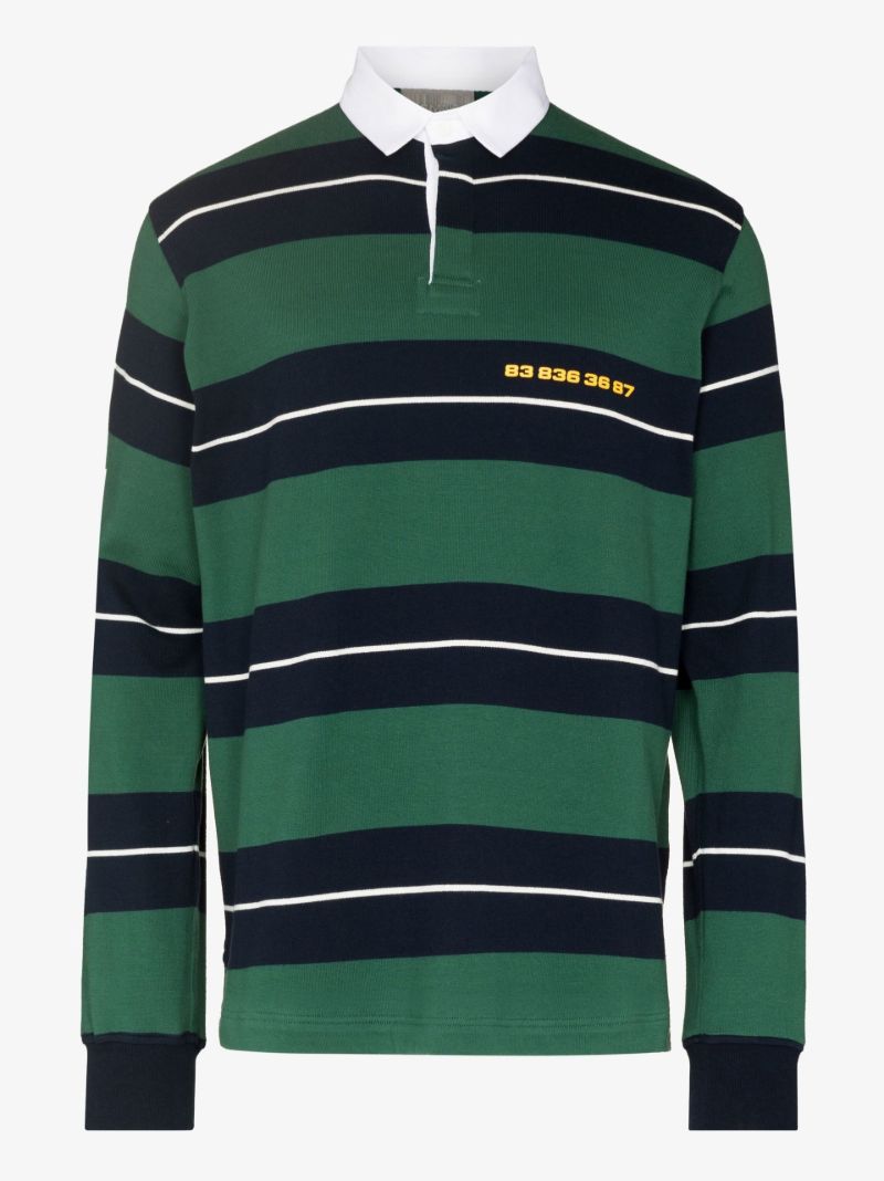 Barcode Print Striped Polo Shirt
