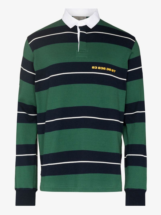 Barcode Print Striped Polo Shirt